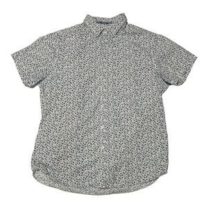 Denim & Flower Men's Shirt‎ Short Sleeve Medium Blue Floral Button Down Slim Fit